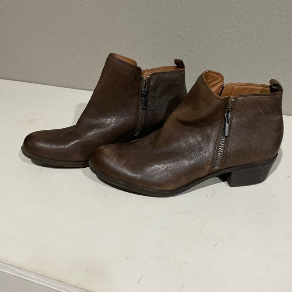 Lucky Brand Womens Size 12M Brown Leather Zip Ankle Fashion Boots Bootie